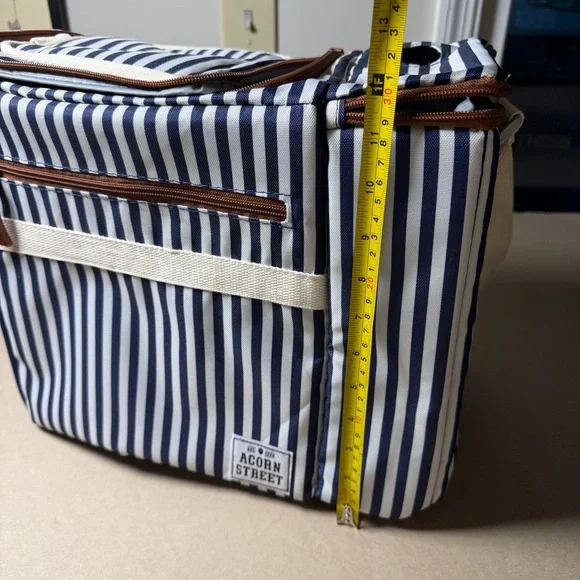 Acorn Street 2 Wine Bottles, 12-Can Soft Insulated Cooler Striped With Pockets - Picture 5 of 12